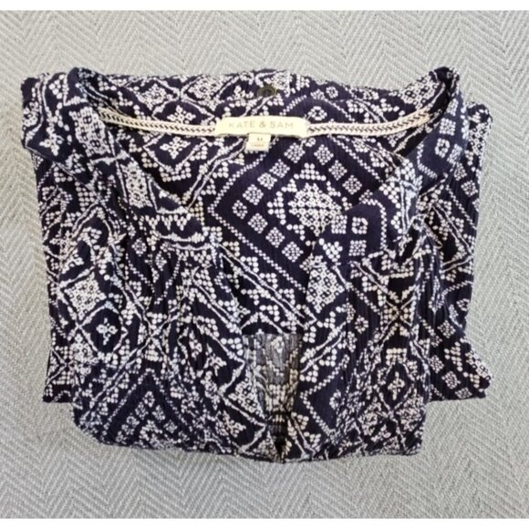 Kate and Sam Midi Dress Navy White Button Up Elastic Waist  Size Medium EUC LN - Picture 16 of 16